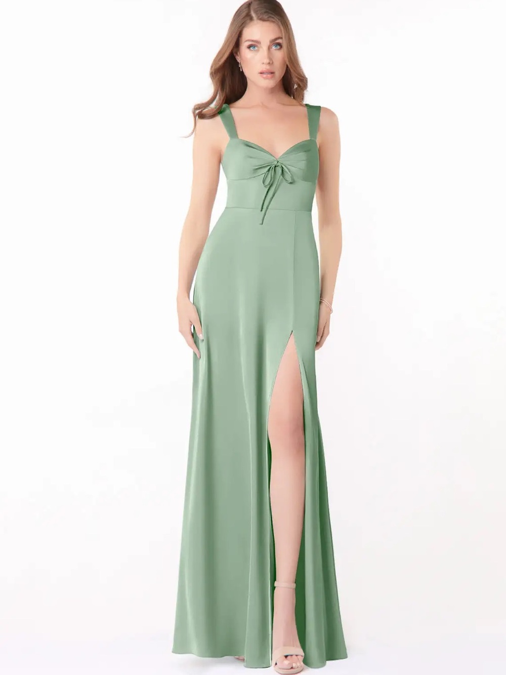 Azazie Sage Green Tie-Front Maxi Dress with Slit - NWT
